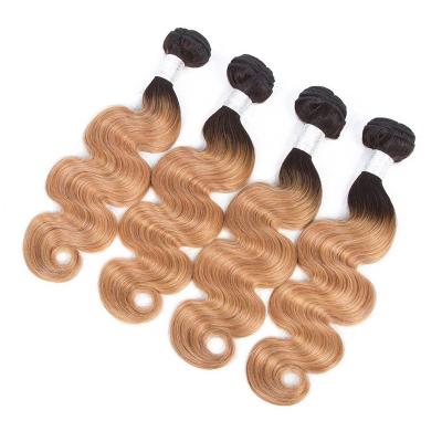 China Indian Hair 2 Tone 3 Tone Ombre Hair Body Wave With Closure Bundles 1B 27 Ombre Color Hair for sale