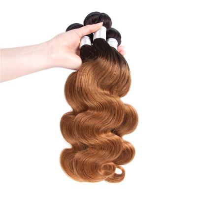 China Body Wave Full Cuticle Lined Virgin Brazilian Ombre Hair Extensions 1B 30 Ombre Brown Honey Blonde for sale