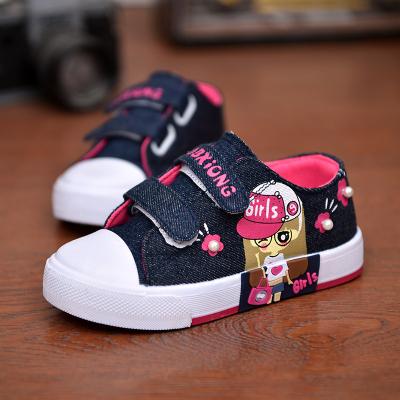 China OEM Shangzhou Denim Breathable Sneakers Flat Casual Spring Cartoon Canvas Shoes Kids Shoes for sale