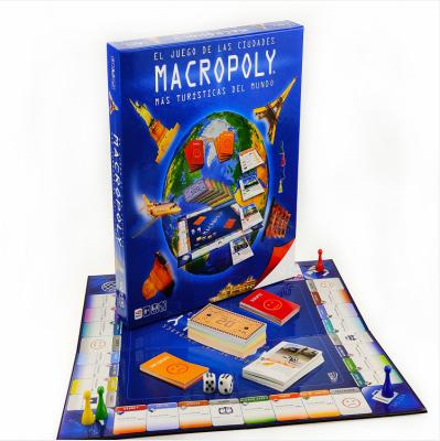 China New Cardboard + Artpaper Pattern Custom Design World Travel Kids Board Game Macropoly Toys Game Board Game for sale