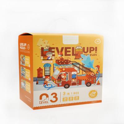 China Cartoon Toy Newest Selling Custom Education Tools Three In One Level Up Cardboard Children Kids Puzzle for sale