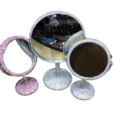 China Lit 2021 Hot Selling Makeup Mirrors ab Crystal Diamond Handmade Double Sided Round Cosmetic Vanity Mirrors for sale