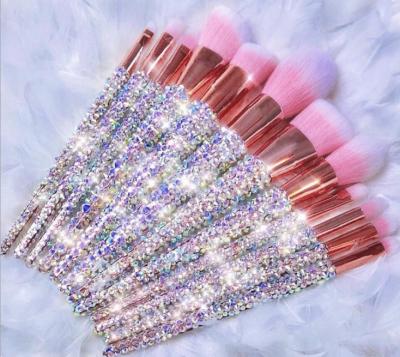 China Angular Blush Ins Bling Crystal Handle Diamond 12 PCs Glitter Logo Other Makeup Brushes Set Custom for sale