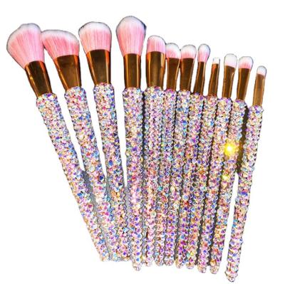 China Angular Blush Bling Color Crystal Handle Diamond Makeup Brushes 12Pcs Cute Glitter Makeup Brush Set for sale