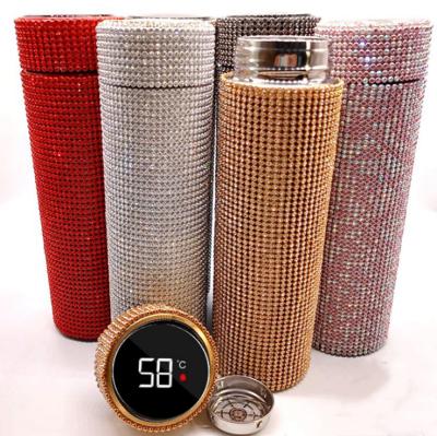 China PORTABLE New High End Female Portable Vacuum Flask 304 Stainless Steel Net Red With Same Diamond Flashing Water Bottle Inlaid Diameter for sale