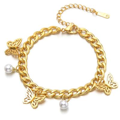 China Trendy 18k PVD Gold Plated Butterfly Bracelet Women Elegant Jewelry Cuban Link Bracelet Women Customize for sale