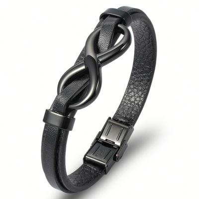 China TRENDY Fashion Men's Accessories Latest Infinity Charm Leather Friendship Bracelets Black for sale