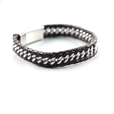 China Trendy Fashion High Quality Men's Stainless Steel Bracelet Leather Men's Accessories Luxury Bracelet for sale