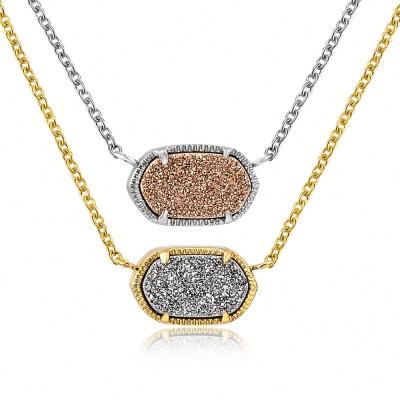 China 18K Gold Druzy Women Gemstone Stone Pendant Necklace Natural Jewelry FASHIONABLE Crystal Necklace Jewelry for sale