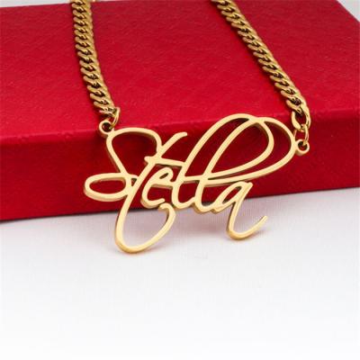 China Gold TRENDY Custom Necklaces With Names On Them Stainless Steel Choker Name Cuban Chain Necklace For Girls And Women Gifts for sale