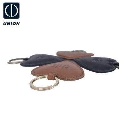 China Brown Vintage Logo Heart Custom Shape Leather Key Chain For Valentine's Day, Christmas Day for sale