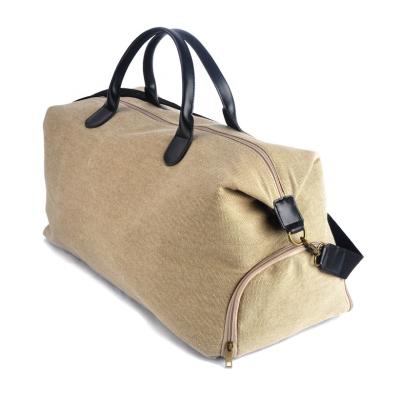 China Wholesale Fashionable Durable Soft Recycled Canvas Weekender Bag Travel Manufacturer Fashion Overnight Duffel Bag With Shoe Compartment for sale