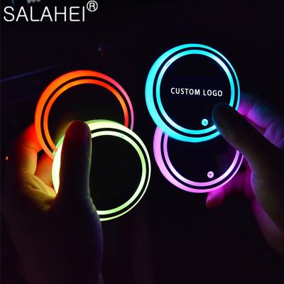 China Sustainable Car Colorful Atmosphere Water Coaster Light USB Round Filling Light USB Round Coaster Non-Slip Coaster for sale