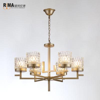 China Zhongshan Modern Simple Contemporary Home Iron Gold Glass Fabric Metal Indoor Pendant Light Chandelier for sale