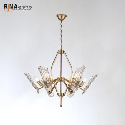 China HOTEL American Style Gold Iron+Metal Luxury Pendant Light Painting Glass Chandelier For Hotel Lobby for sale