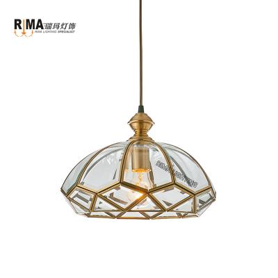 China Modern Industrial Interior Antique Brass Lamp Hanging Copper Glass Pendant Light Vintage Designer Decorative Pendant Light For Kitchen for sale