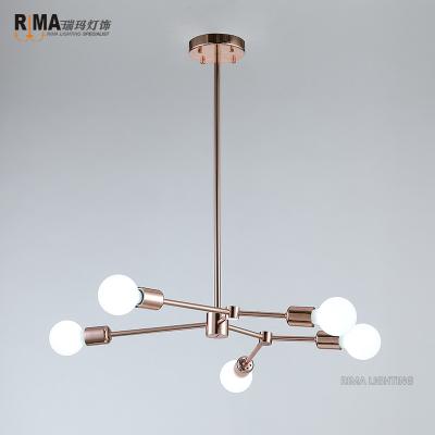 China Modern Simple Luxury Creative Glass Iron Small Rose Gold Color Simple Hanging Hanging Light Lamp Pendant Lights Chandelier For Hotel for sale