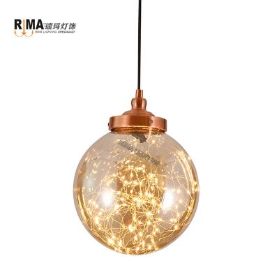 China Silver Modern Simple Clear Glass Copper Wire Shade Circular Lights String LED Pendant Lighting for sale