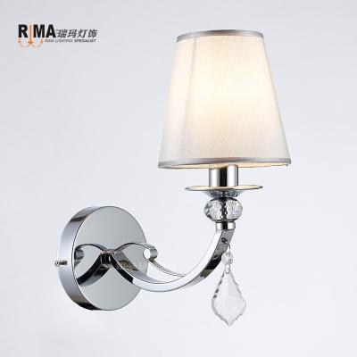 China RM5220 Modern Top Quality Elegant Wall Sconce Staircase Chrome Crystal Wall Lamp With Fabric for sale