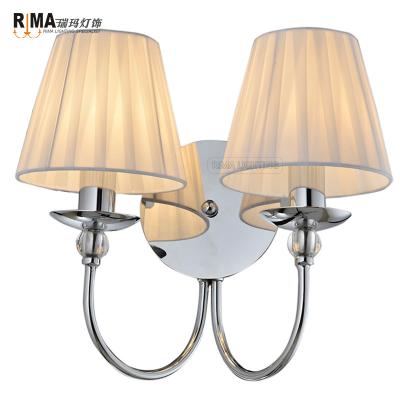 China New Design RM1002 Fabric Chrome Shade Decorative Iron Stair Double Arm Modern Indoor Wall Lamp for sale