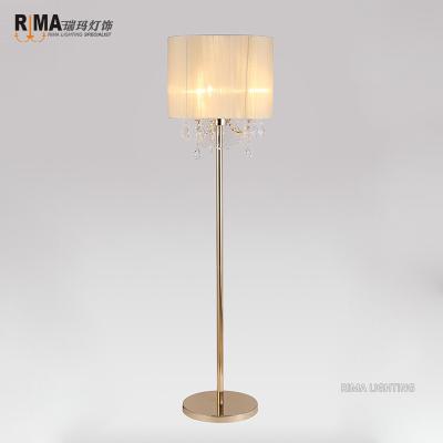 China Original EUROPEAN RM8124 Design For Hotel Lobby Decor Light Fabric Iron French Gold Crystal Floor Lamp for sale