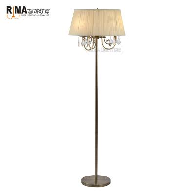 China Modern classic decorative antique steel stainless steel hotel lampshade decoration fabric crystal floor lamp for sale