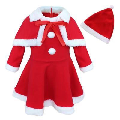 China Cotton Blend Babies Christmas Santa Claus Costume Dress With Shawl Hat Outfits SZ 12 Months-3T for sale