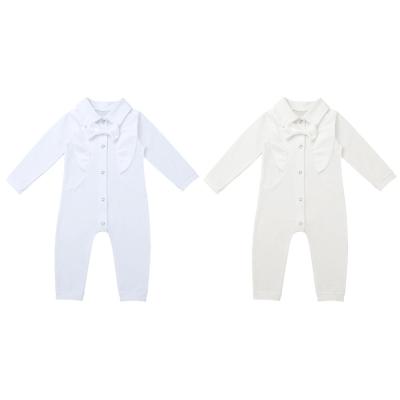 China Polyester Infant Baby Boys Cotton One Piece Romper Clothes Baptism Suit Long Sleeve Lapel Bowtie Jumpsuit SZ For 0-18 Months for sale