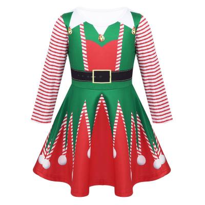 China Breathable Holiday 2020 New Girls Striped Long Sleeves A Swing Line Christmas Spirit Fairy Costume Dress for sale