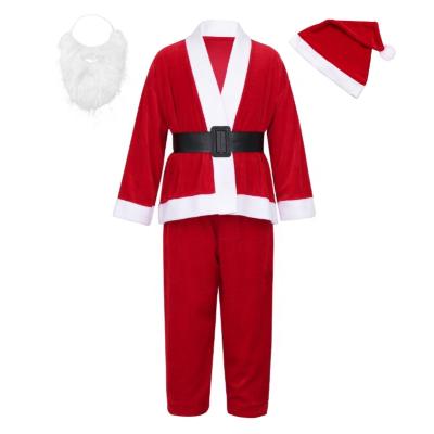 China Polyester 3-14 Boys Christmas Outfit Long Sleeve Tops With Hat Beard Pants Belt Set Santa Claus Costume For Party Dress for sale