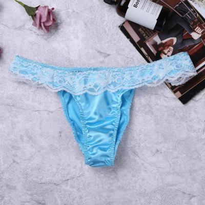 China New Arrival Gay Lingerie Breathable Bulge Pouch Ruffle Lace Up Shiny Panties Sissy Men Underpants Bikini Briefs Underwear for sale