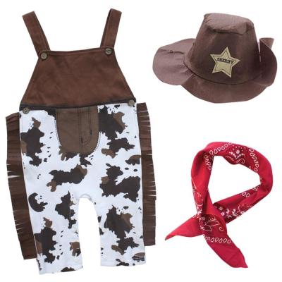 China 3pcs/set Baby Boy Breathable Cowboy Suspenders Overalls Hat And Handkerchief Outfits Sets For Toddler 6 To 24 Months for sale