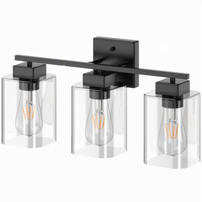 China Modern Modern E26 Glass Wall Lamp Black 2 Lights Bathroom Vanity Light Sconce Indoor Fixtures for sale