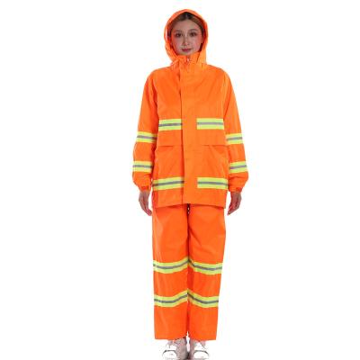 China Single-person Rainwear Reflective Oxford Orange  Rain Suit  Custom Logo PVC Waterproof Raincoat For Workers for sale