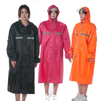 China Single-person Rainwear Best Price Hot selling polyester/PVC long raincoat for men/women  reflective stripe waterproof hooded PVC raincoat for sale