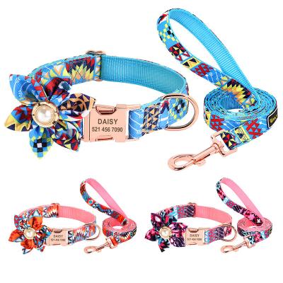 China Quick Release Multi Colors Metal Buckle Adjustable Nylon Cat Dog Leash Fashion Flower Bowknot Pet Collar for sale