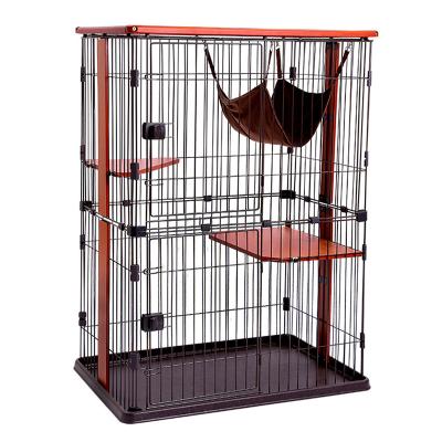 China Breathable Multi-Layer Luxury Large Pet Cages Wooden Cat Cage Villa Indoor DIY Retro Crates for sale