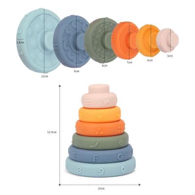 China Baby Soft Stacking Blocks Ring Stacker Eco-friendly Material 6 PCS Infant Montessori Sensory Toys for sale