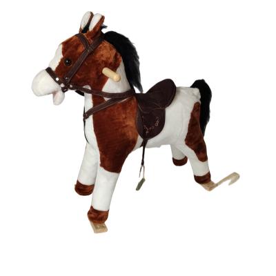 China Ride on Wooden Toy Plush Rocking Horse Toy Wholesale Christmas Brown and White Trojan Rocking Horse Toddler Riding Toys for sale