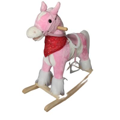 China Ride on Toy Hot Sell Pink and White Plush Dolls Wholesale White Plush Dolls Wooden Trojan Rocking Horse Toddler Rocking Horse Wooden Riding Rocking Horse for sale