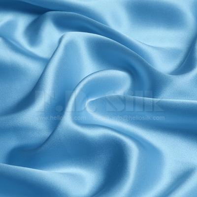 China Low minimum breathable silk spandex fabric and 16mm stretch silk satin for silk dress blue color for sale