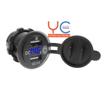 China 12 volts - 24 buses etc. 12 - 24 Volt Dual USB Port QC3.0 Charger Sockets With Touch ON Switch And Voltmeter for sale