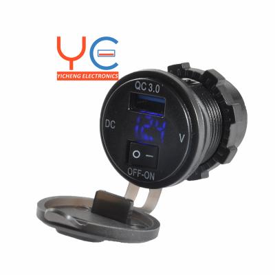 China A73 12V 24V Universal Single DC USB Port QC3.0 Battery Voltmeter With Power Off ON Switch for sale