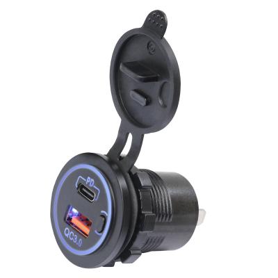 China Fast Charging Support 12V 24V ON Fast Charging Type C PD QC3.0 Car Charger Dual Switch USB Port Socket for sale