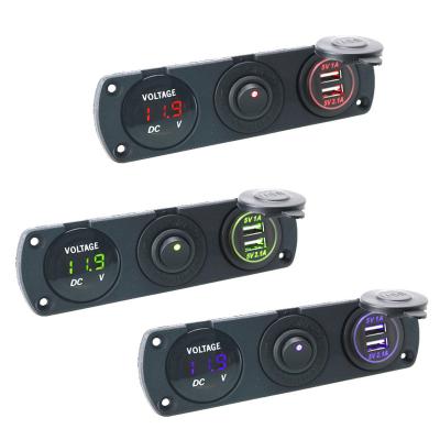 China bus charger socket etc. 12V 24V 3.1A 12V -24V Car USB + Voltmeter + Dual Port Digital Plug Three Hole Panel for sale