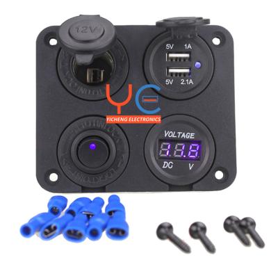 China 12V - DC 24V Vehicles Marine Boat 4 Holes Panel USB Charger Socket LED Voltmeter Cigarette Lighter Socket ON Rocker Inverter for sale