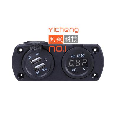 China 12V -24V Cars DC 12V 24V 2 Port Dual Port Marine Car Panel Mount USB Charger Socket, Digital Voltmeter For Phone Power Charging for sale