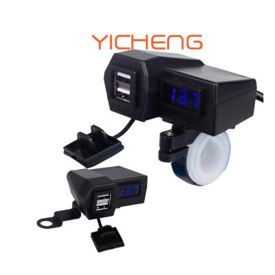 China Motorcycle 12V 3.1A DC 12V Dual Rear Plug Access Movable Motorbike Mount Motorbike Bike USB Phone Charger Electric With Voltmeter for sale