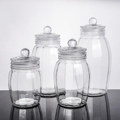 China Hot Selling Freshness Preservation Glass Container Kitchen Household Gift Dry Goods Food Storage Canister Clear Snacks Storing Cookie Box for sale