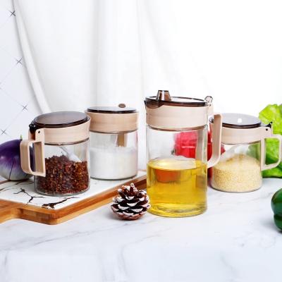 China Wholesale 4Pcs Glass Jar Kitchenware Spice Jar Glass Salt Oil Bottle Spice Seasoning Jar Bottles Glass Spice Jar Set for sale